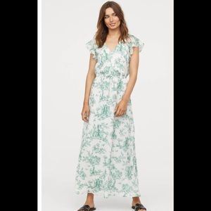 h&m green and white dress